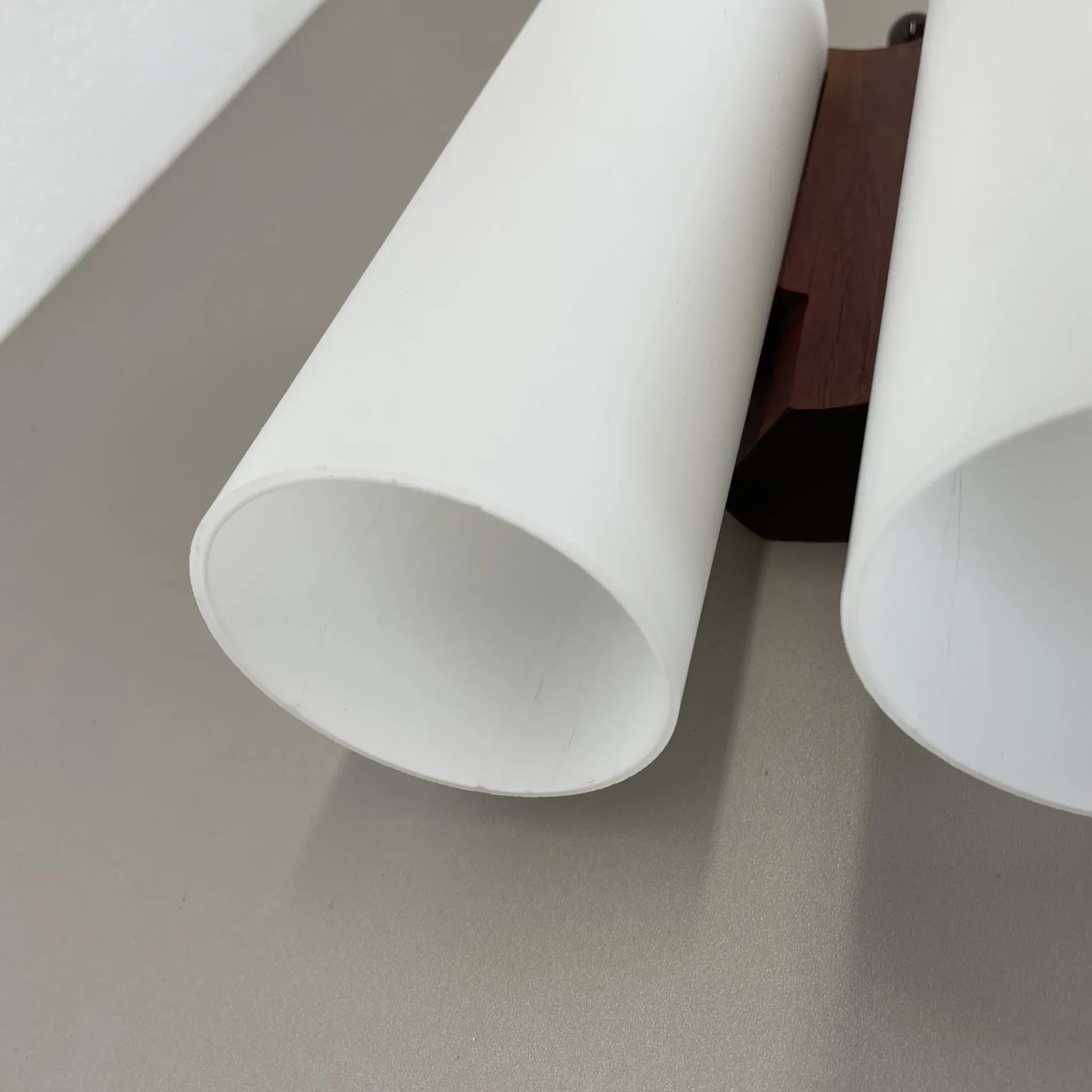 Minimalistic Wall Lamp from White Satin Glass and Teak Wood by LUXUS, Vittsjö, Sweden, 1970s