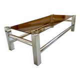Vintage chrome metal table / smoked glass 1970