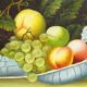 Nature morte avec des fruits, peinture à l'huile sur toile, Allemagne années 1950