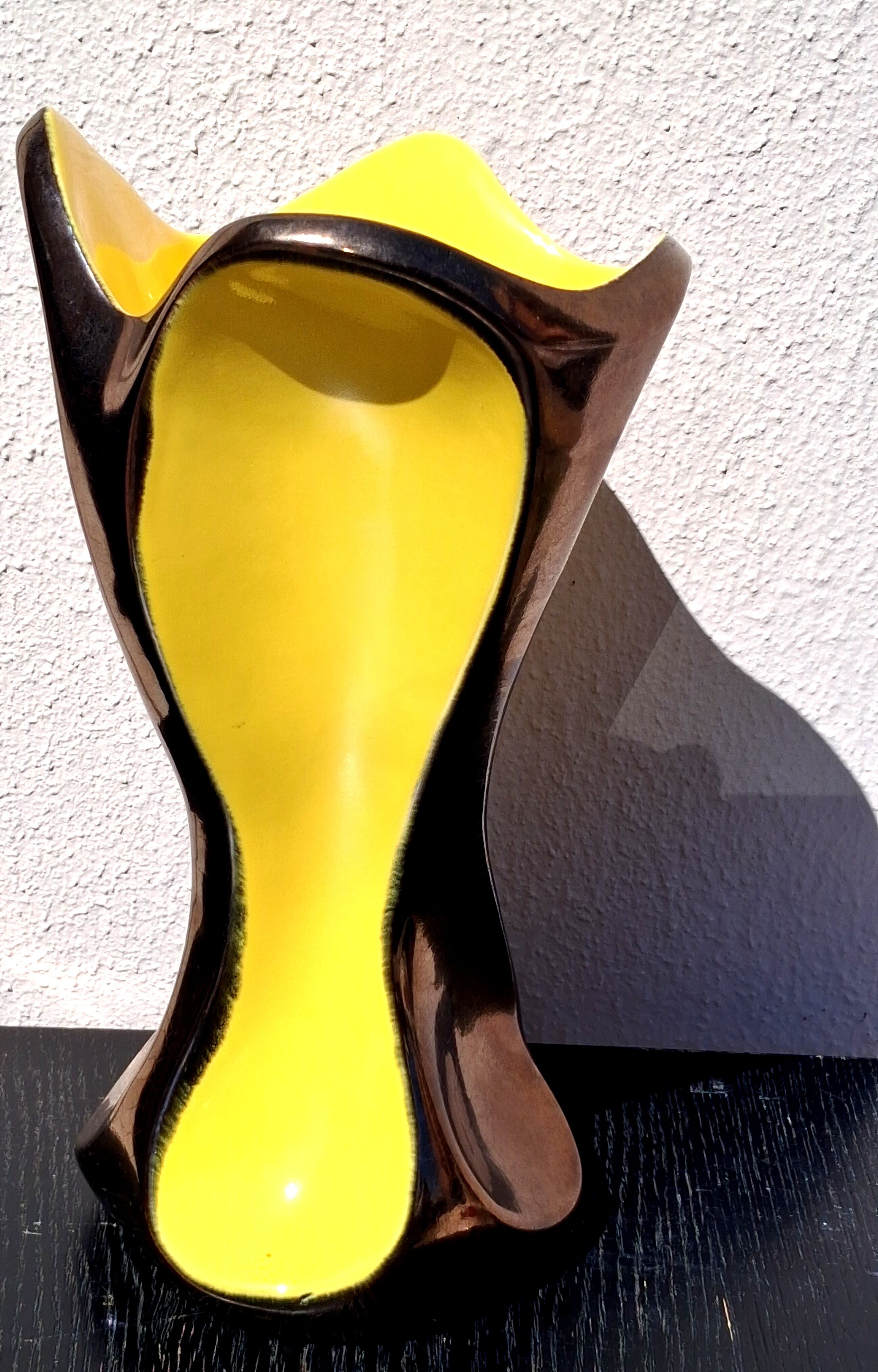 Bicolour yellow and black vase, vintage seventies design, Ceramidi