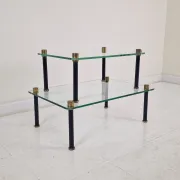 French Modernist Glass and Brass Display Tables with 'P. Andrieux', 1930's