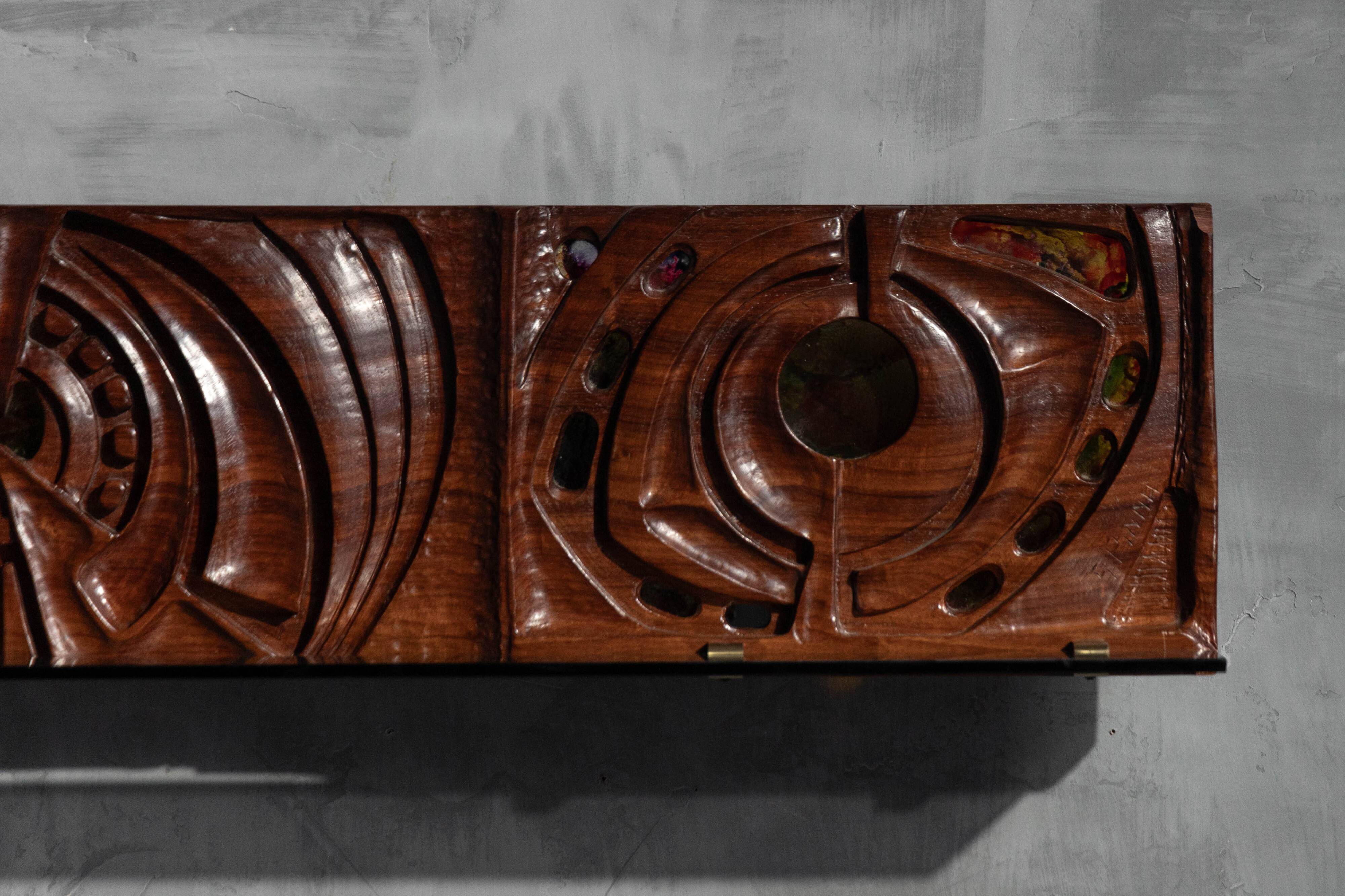 Carved wooden wall panel by Gianni Pinna, Italy, 1970s