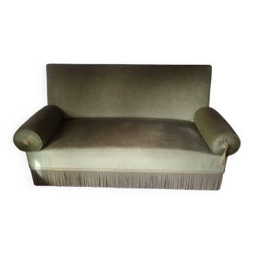 Canapé vintage vert en velours – Style rétro / ancien