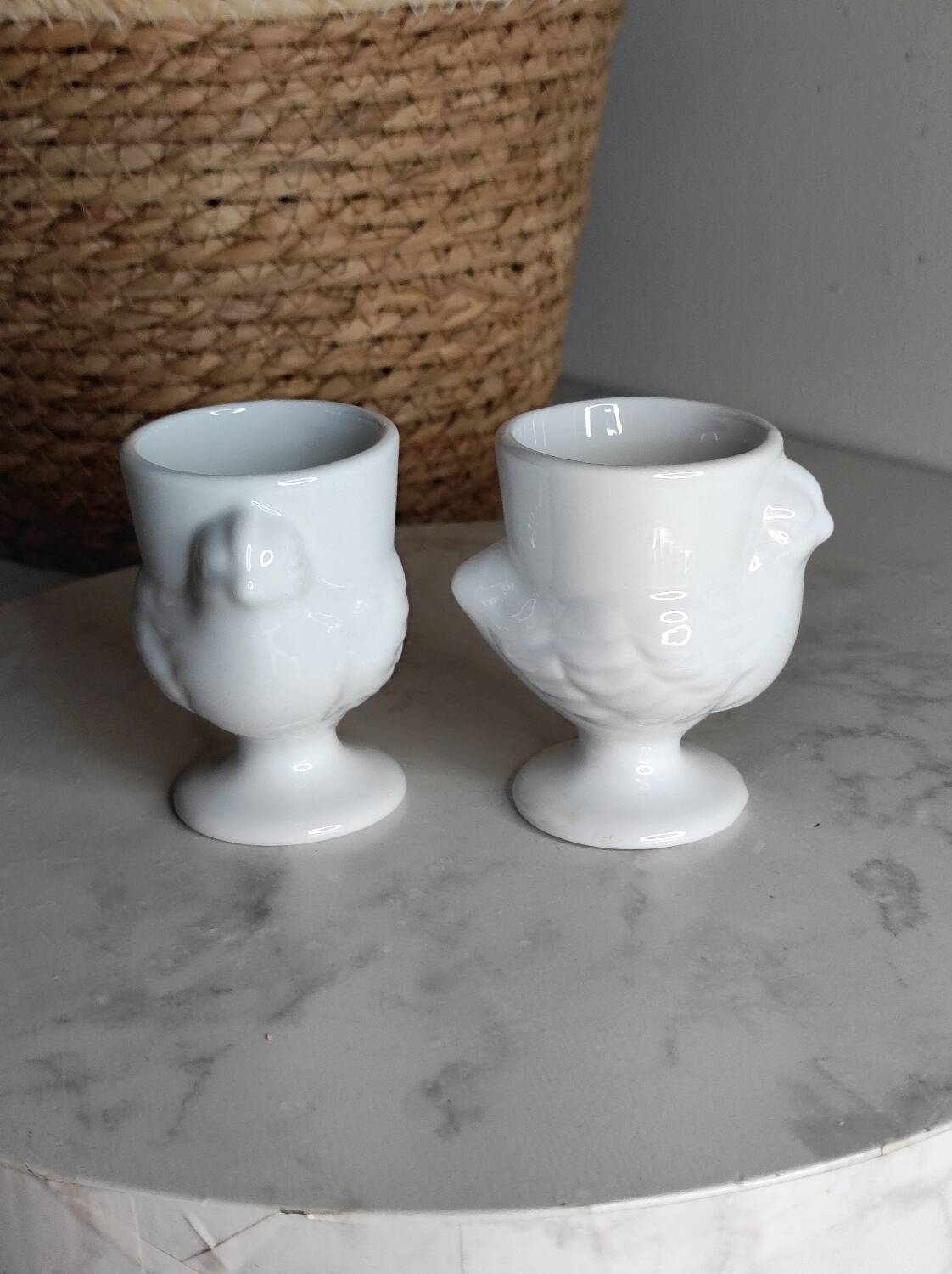 White porcelain hen egg cups