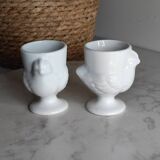 White porcelain hen egg cups