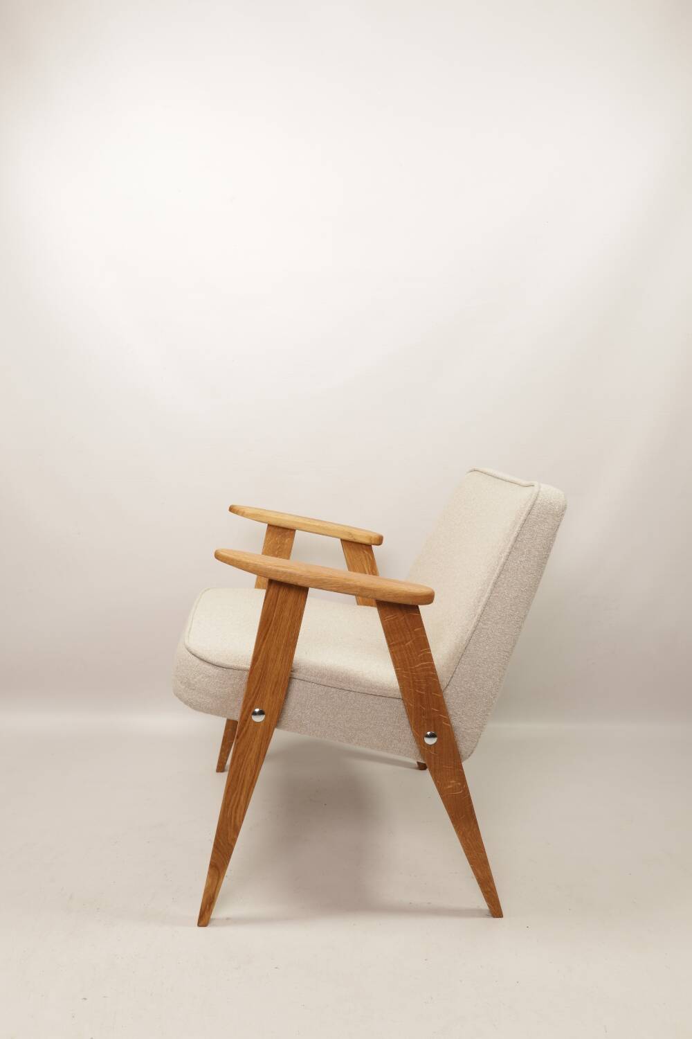 Vintage armchair beige and oak wood modern design 366