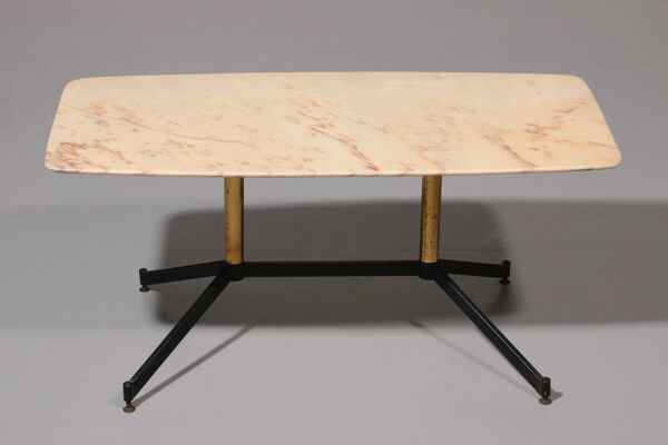 Table basse en marbre italien, style Gio Ponti, métal et laiton, années 1960
