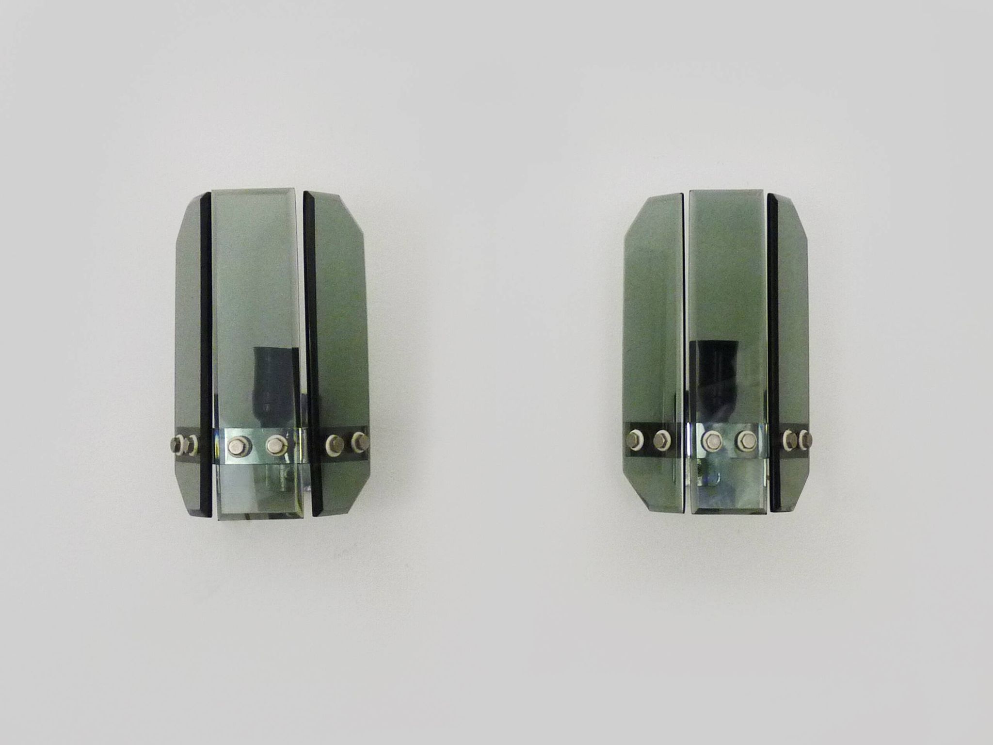 Pair of Italian wall lights in transparent blue-grey glass from the 70s