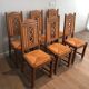Lot de 6 chaises brutalistes en bois et rotin