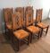 Set of 6 brutalist chairs in wood and rattan