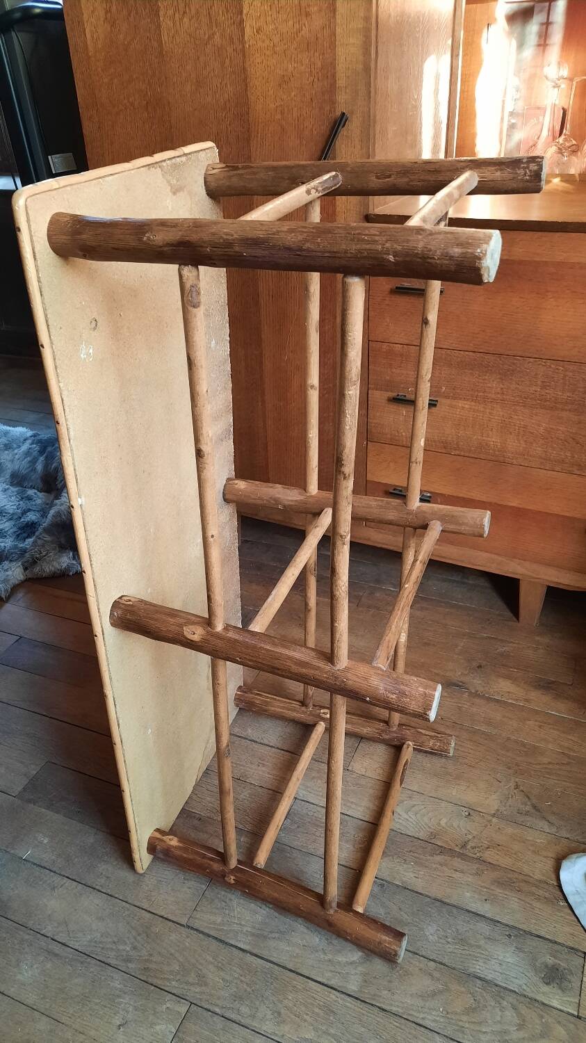 Banc année 50 bois et corde de palmier