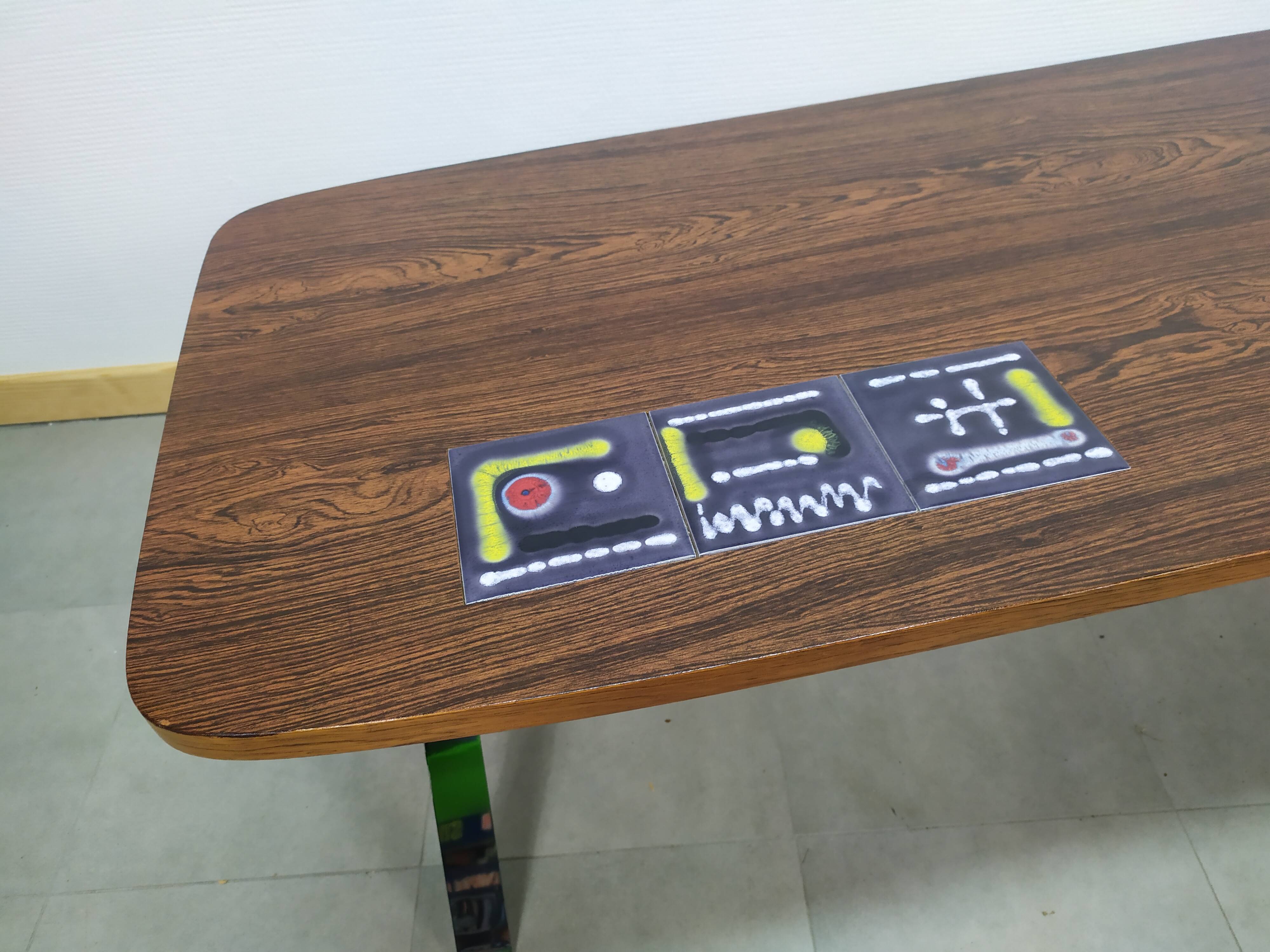 Table basse art déco vintage bois carrelage chrome
