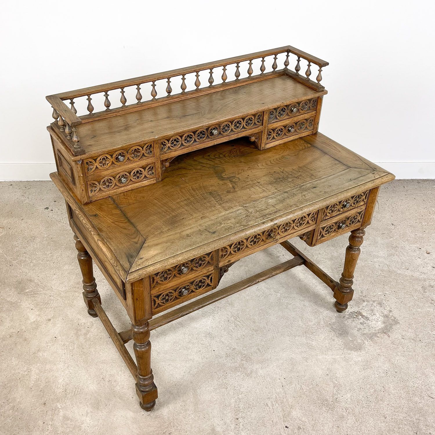 Antique carved oak breton desk France 19th century