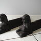 Pair of old chenets sphinx cast iron deco back from egypt