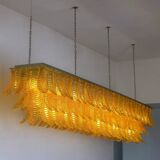 Monumental Rectangular Amber “Felci” Murano Glass Chandelier