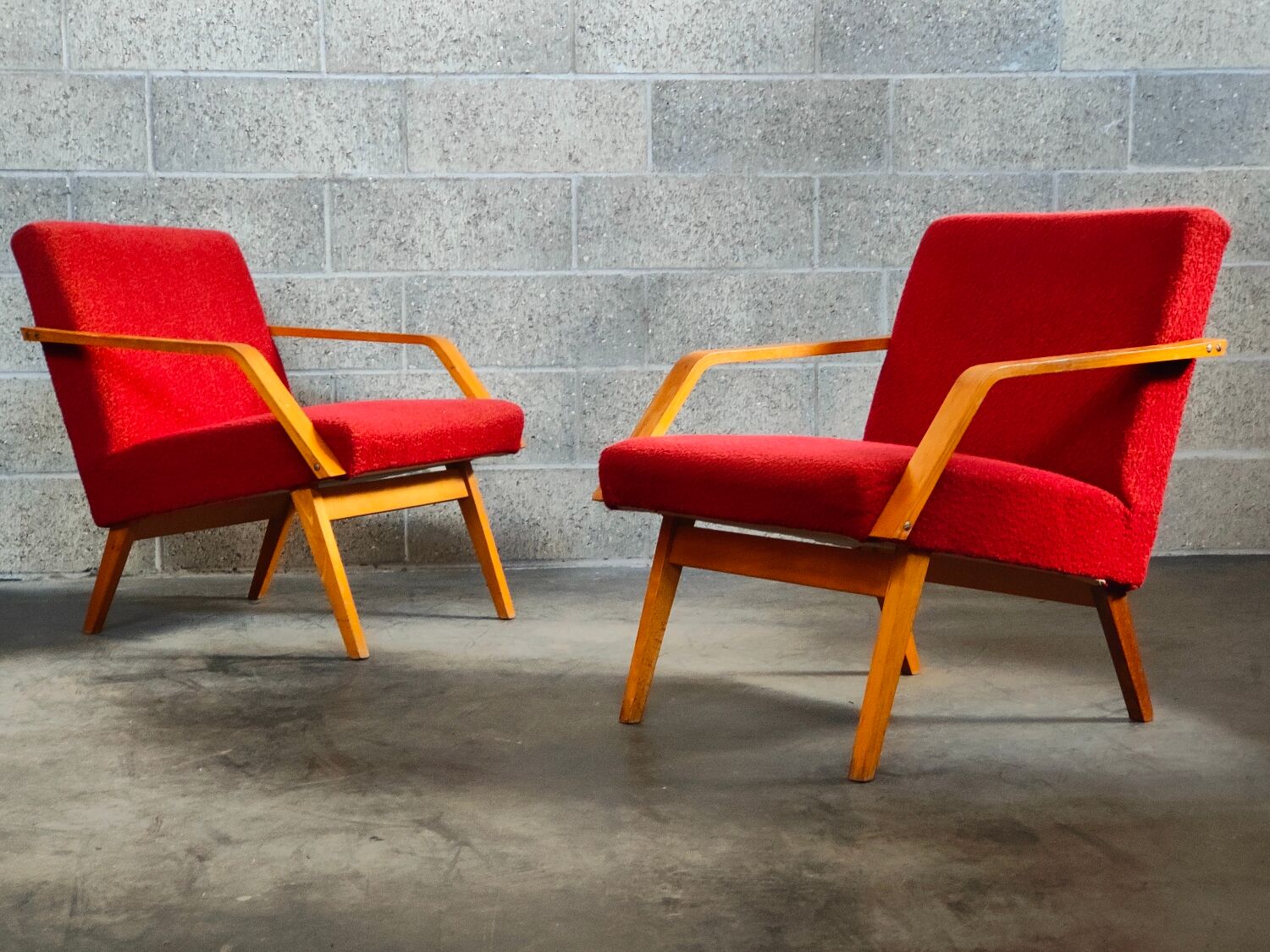 Pair of armchairs red Mier Topolcany 1960