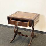 Antique Chesterfield Wing Chair with Stool and English Side Table