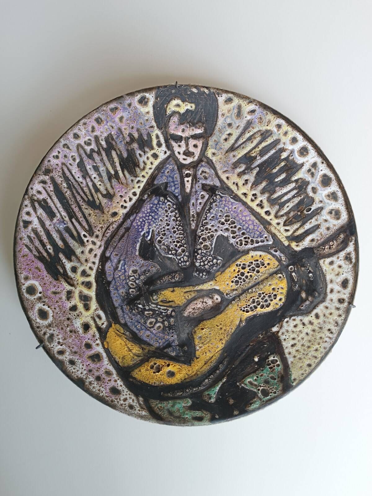 Huguette & marius bessone large ceramic plate vallauris the guitarist 1
