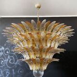 Vintage Italian Murano Ceiling Light - Four Tiers, 163 Amber and Clear Glasses