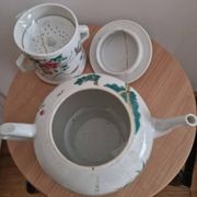 Antique Chinese enameled porcelain teapot with famille rose decoration
