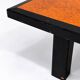 Vintage coffee table in wood burl and black lacquer, geometric inlay.