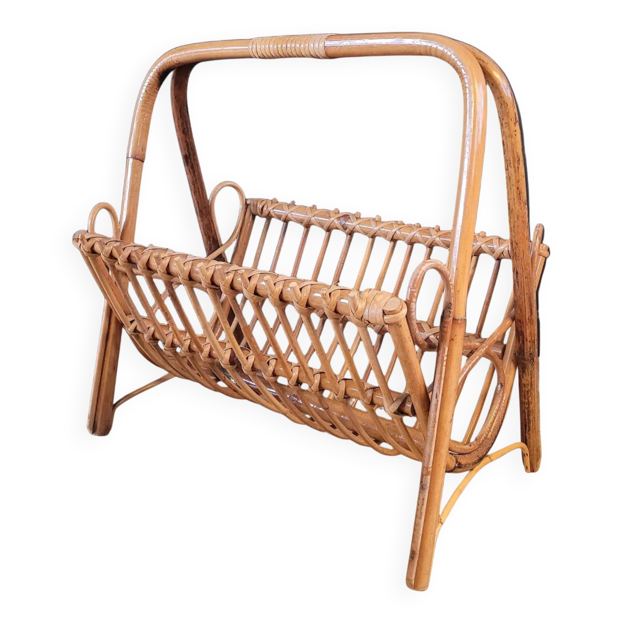 Vintage magazine rack in rattan and bamboo