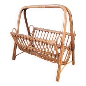 Porte-revues vintage - bambou rotin