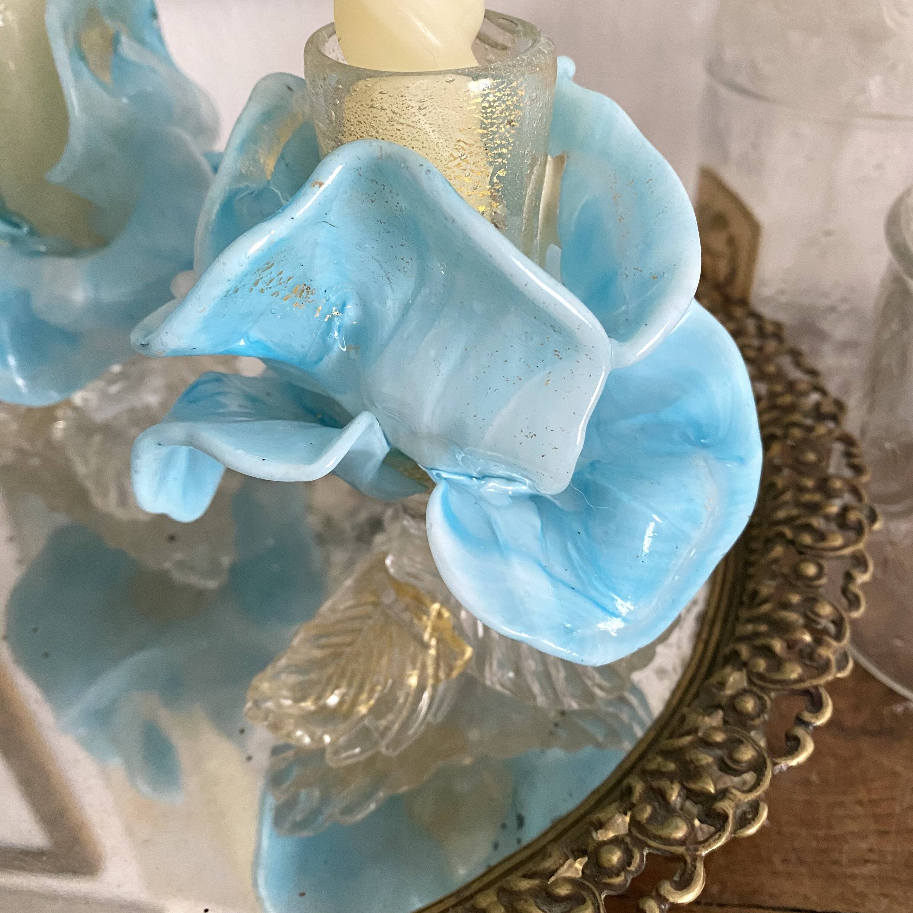 Pair of Murano glass candlesticks, iris flowers, 1960s