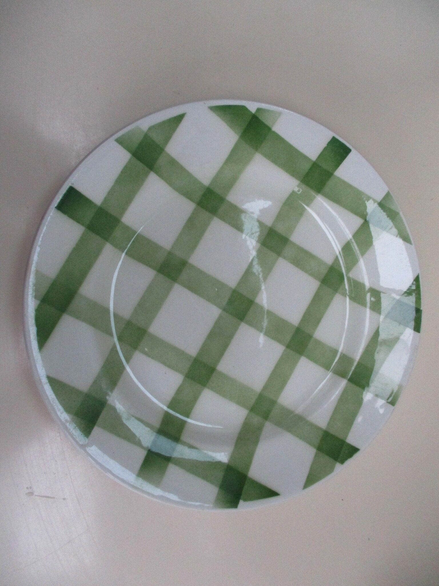 Old round dish Moulin des loups Orchies green tiles