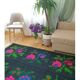 Tapis roumain tissé à la main, fond noir avec de grandes roses