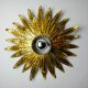 Sun wall lamp by Ferro Arte, metal and gold leaf, Spain 1970