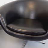 Pair of vintage Scandinavian swivel armchairs in faux leather and chrome.