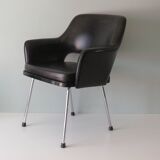 Modernist armrest chair, chrome and skai, Belgium 1960