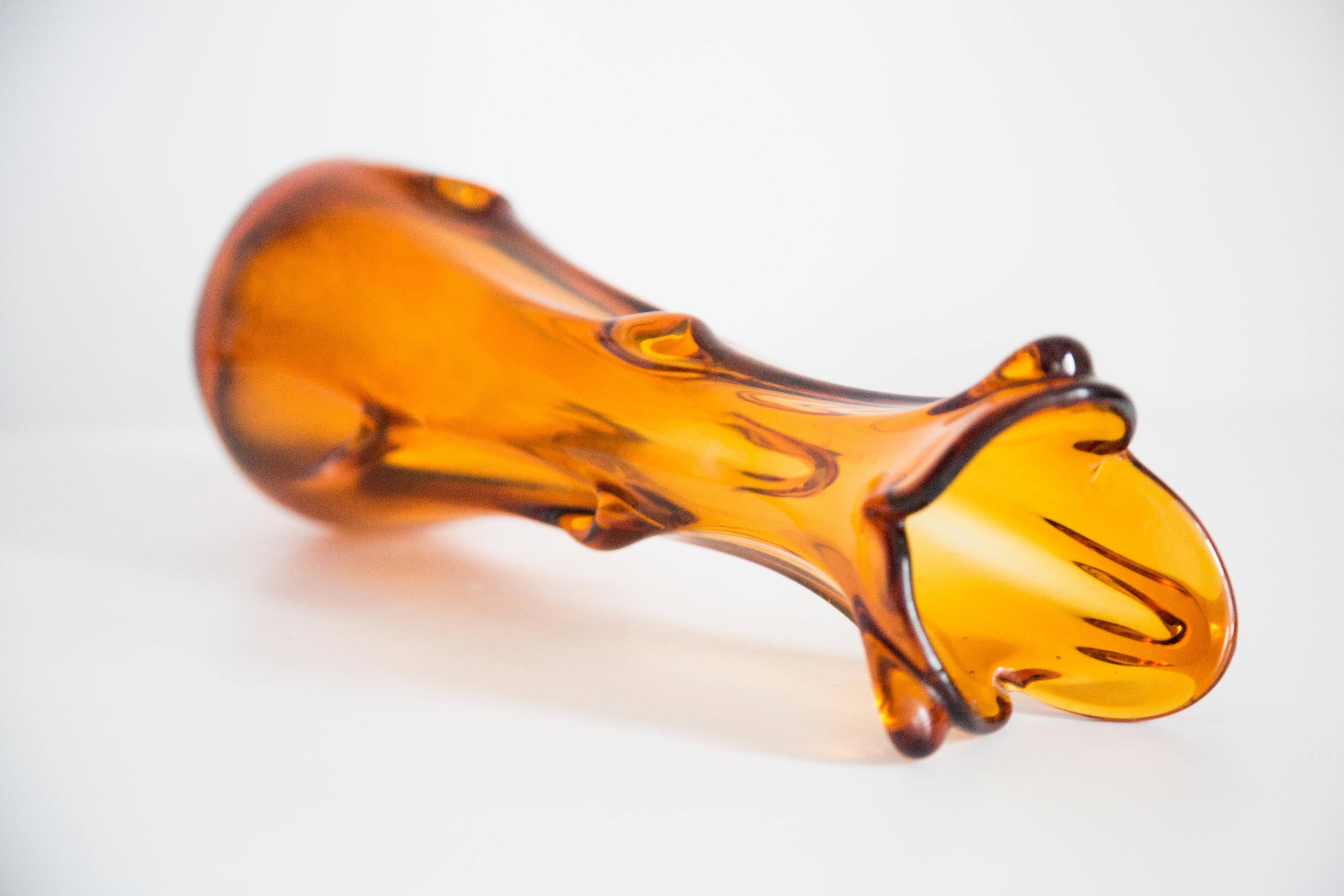 Artistic yellow glass vase from the mid-century, Tarnowiec, Sulczan, Europe, 1970s.