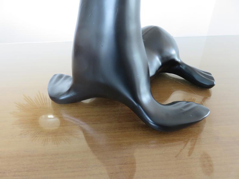 Lamp " black sea lion " white opaline ball 70s