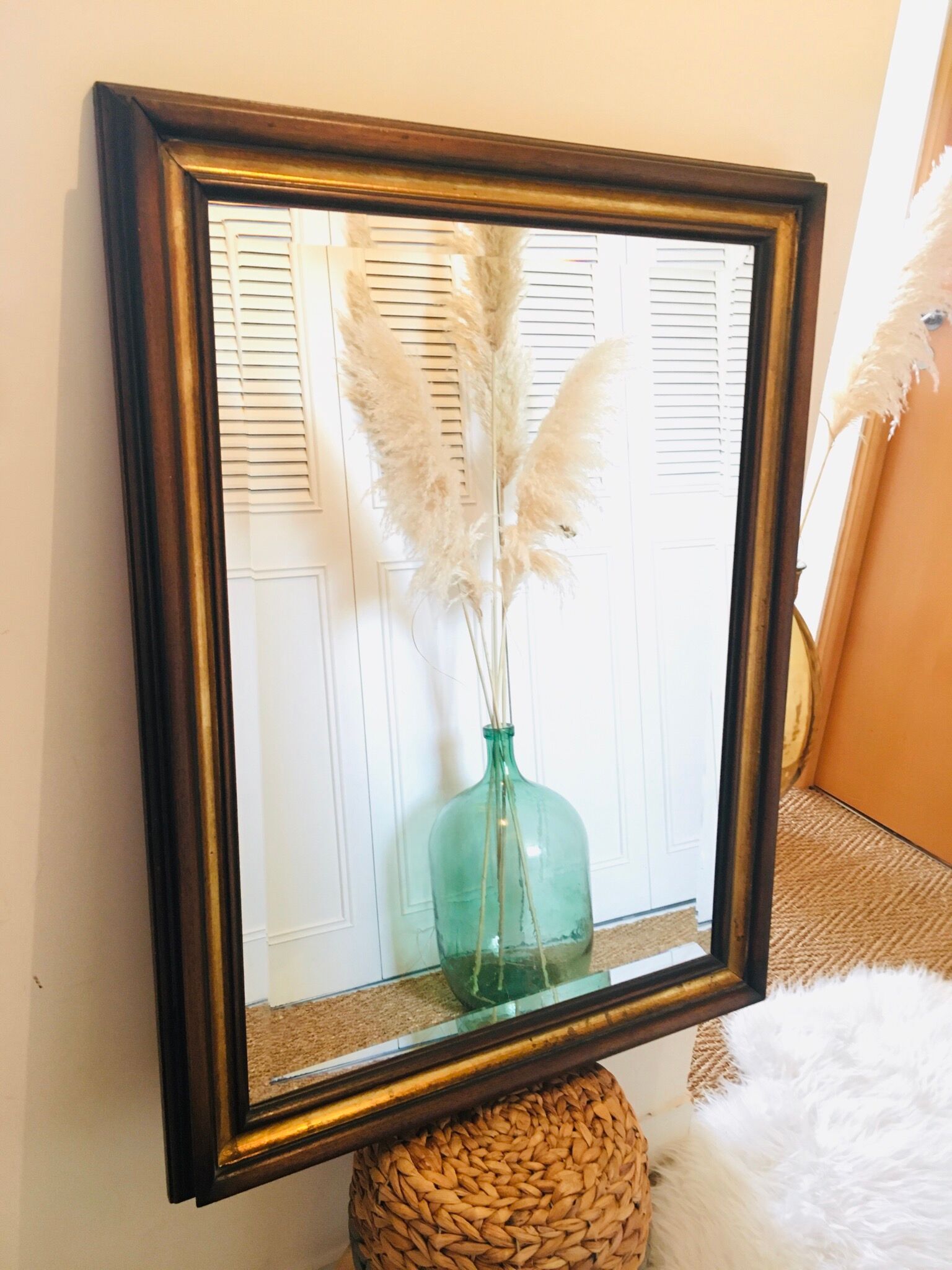 Bevelled mirror with solid wood frame and gilding  80 cm X 60 cm
