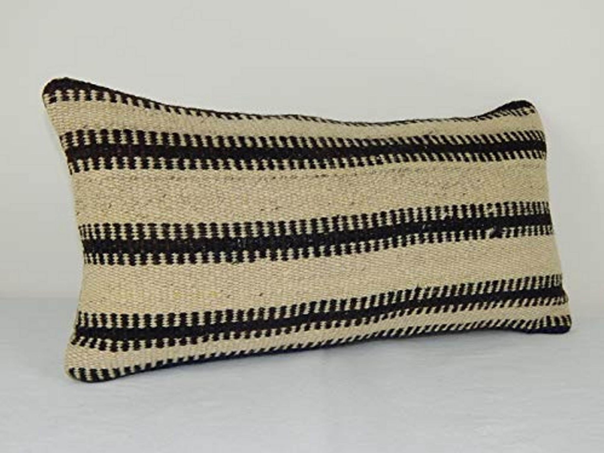 Handmade simple and plain organic color wool kilim throw pillow cover, 10'' x 20'' (25 x 50 cm)