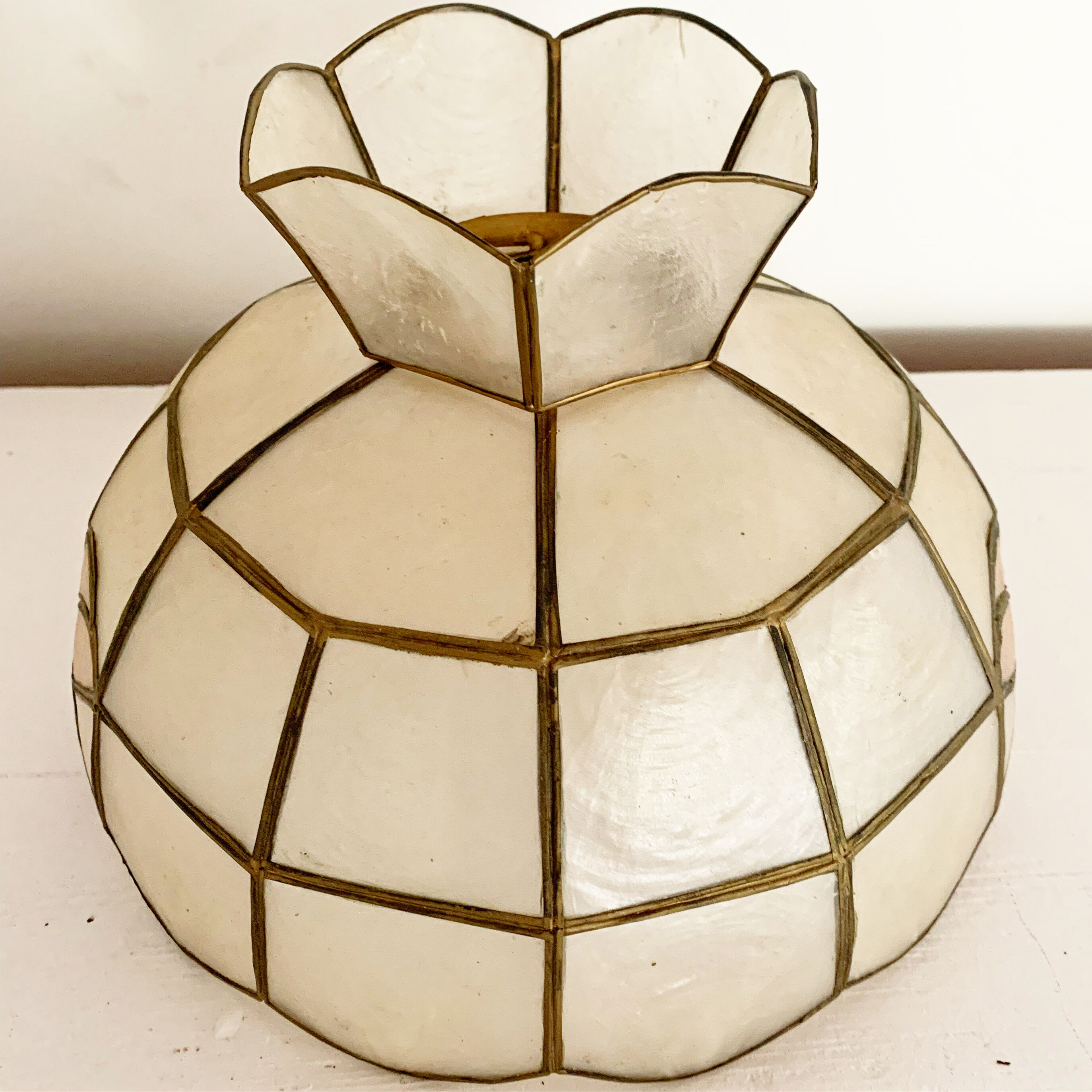 Vintage mother-of-pearl lampshade with pink flowers