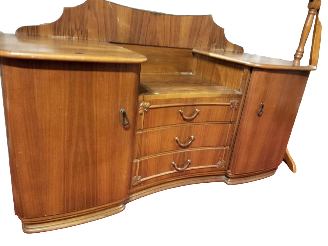 English art deco walnut hairdresser, vintage 1950