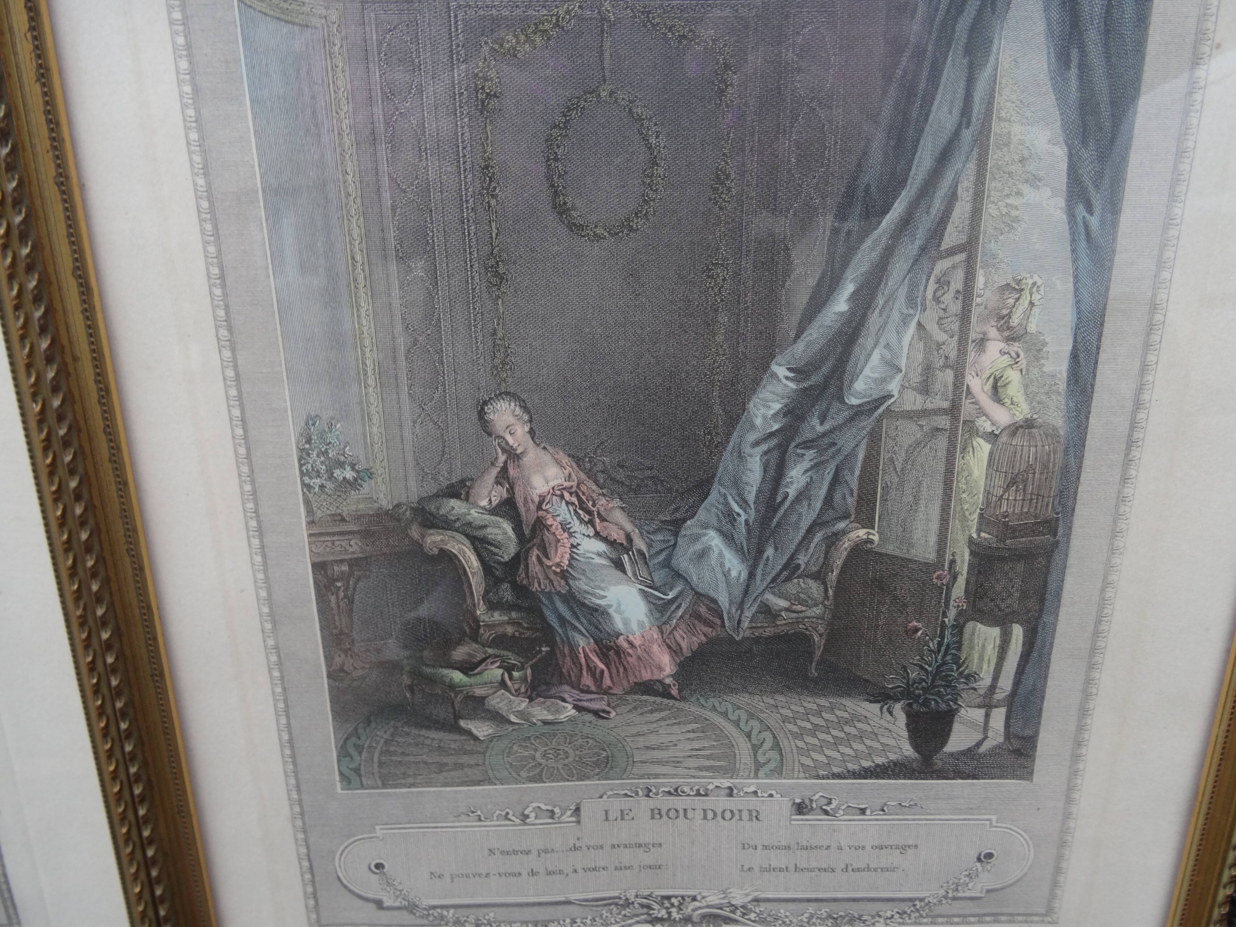 Duo of antique prints framed with canopies