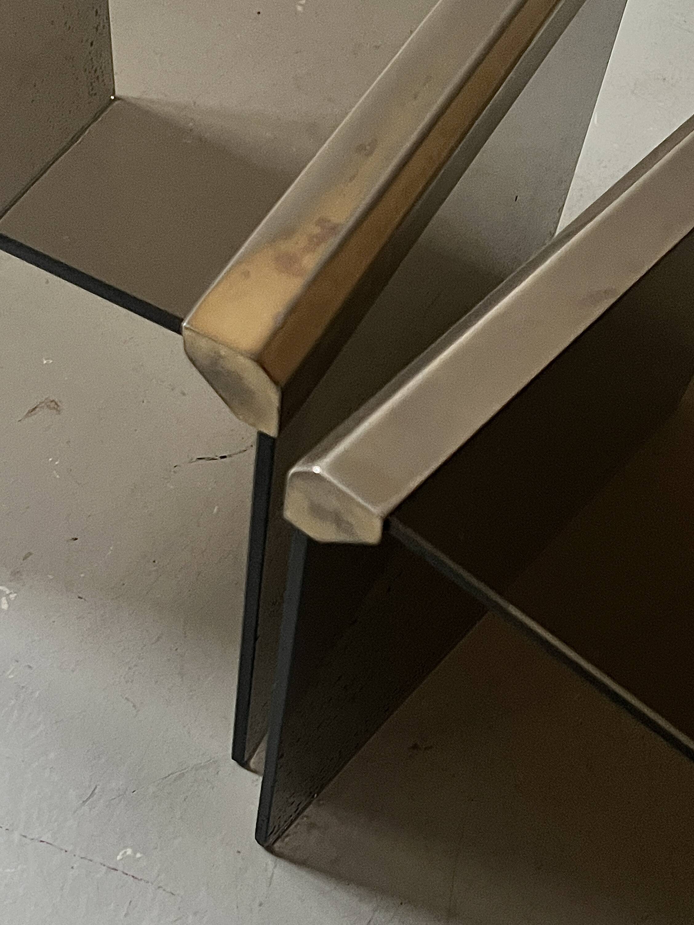 Design bedside table in metal & smoked glass, Roche Bobois 1970.