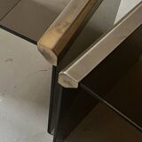 Design bedside table in metal & smoked glass, Roche Bobois 1970.