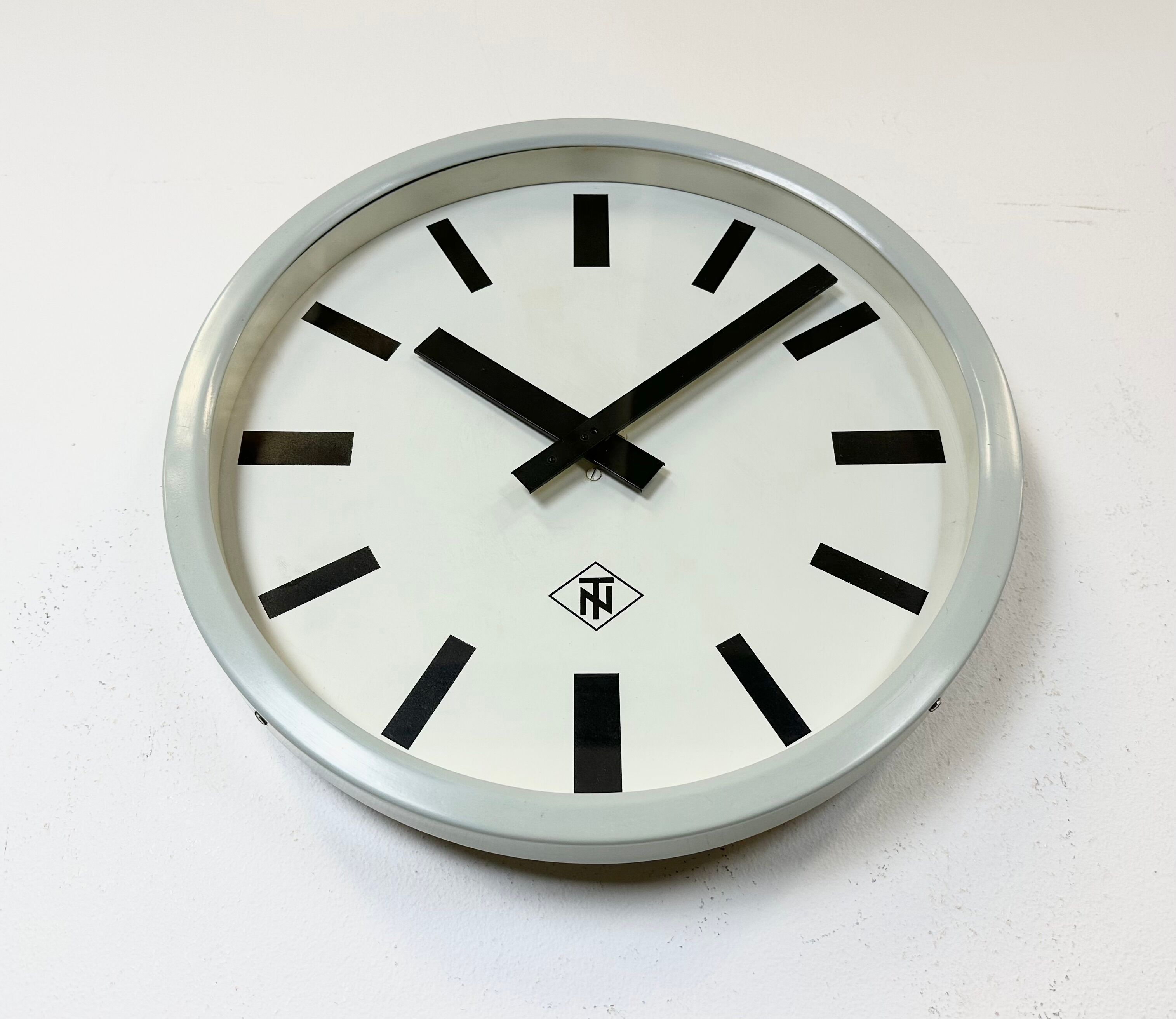 Grey Industrial Wall Clock from TN, 1960s