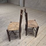 Pair of rustic country mountain straw chairs, old 1950s
