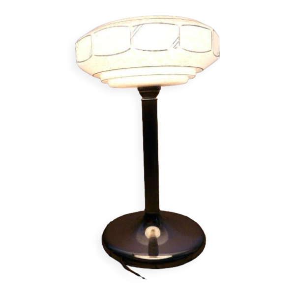 Lampe vintage chrome et globe tulipe verre Clichy