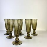 Set of 6 vintage black bubble glass champagne flutes