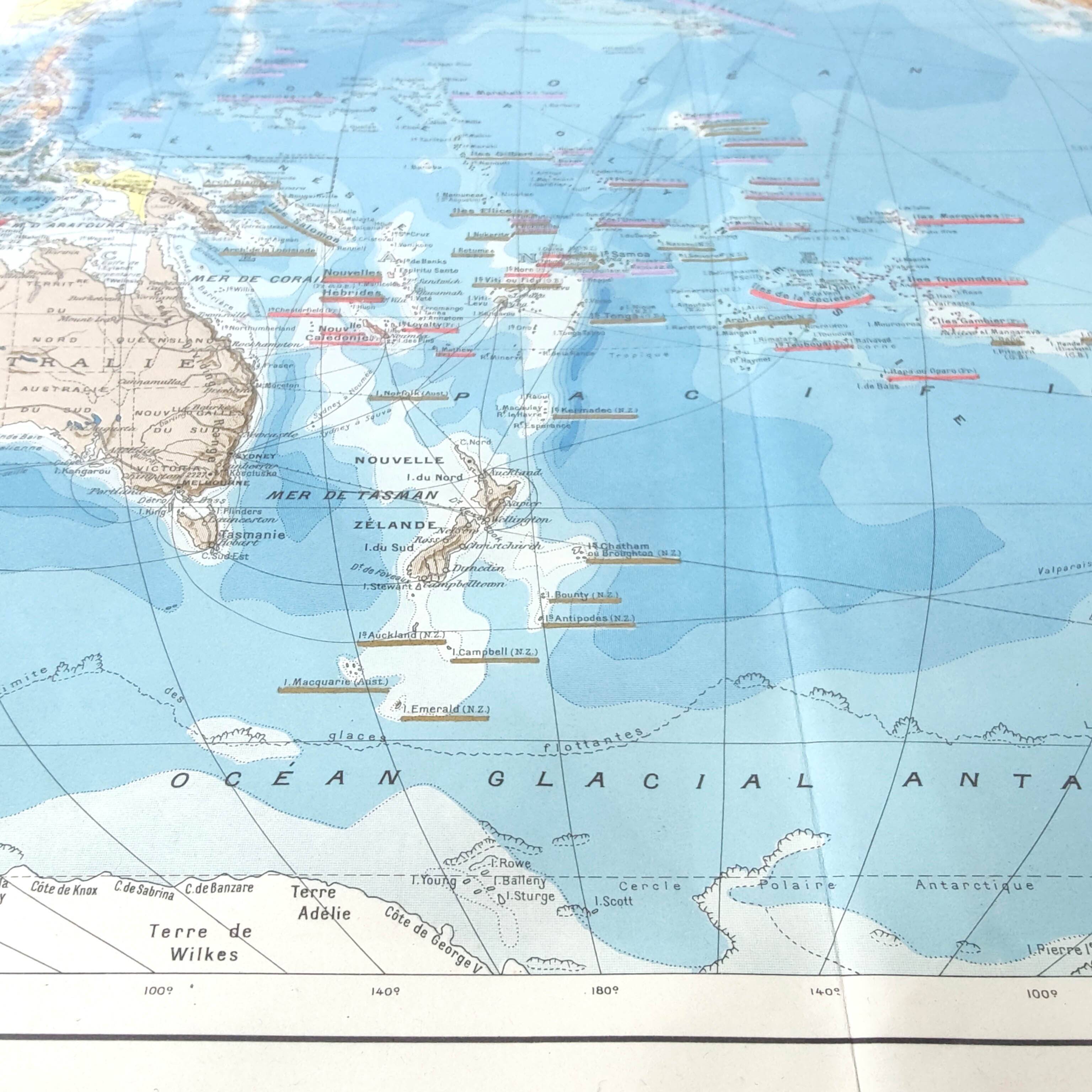 Vintage map Oceania Australia Japan 43x43cm from 1950