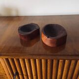 Organic modern set of 2 wood ashtrays, France 1970s