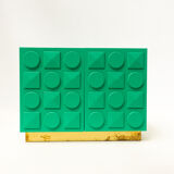Contemporary italian cabinet in green lacquered wood & brass