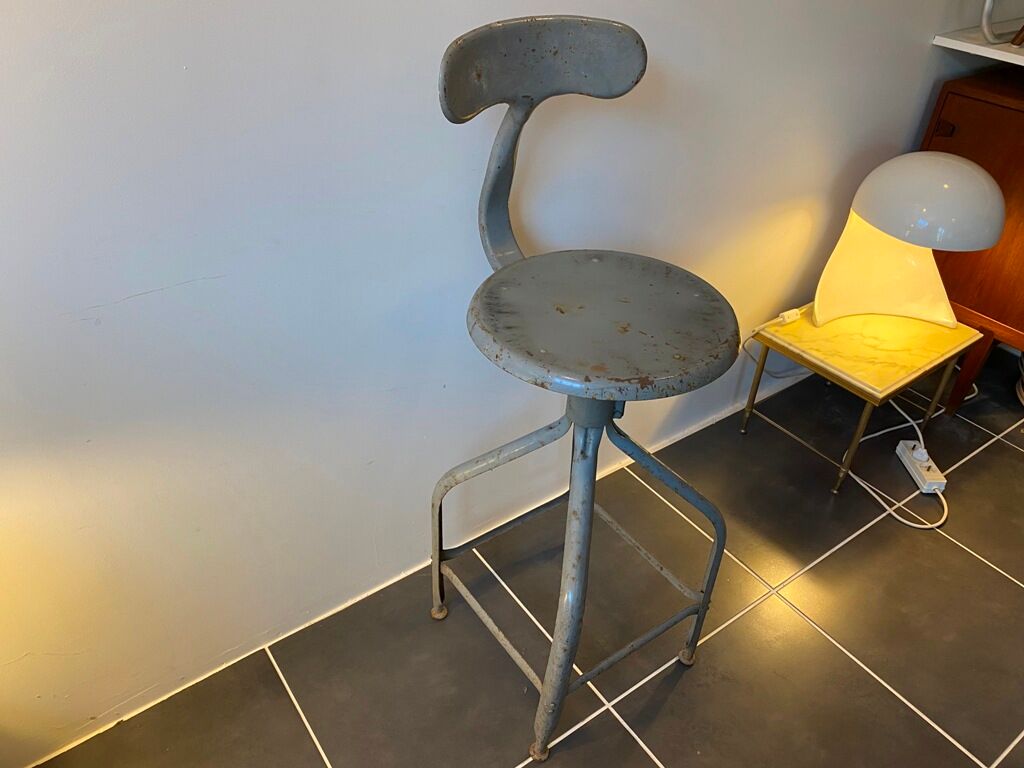 Nicolle industrial architect high chair swivel up adjustable metal gray 1950